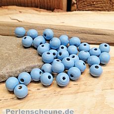 40 Hinoki Holzperlen in hellblau 7 x 6 mm Loch 1,5 mm