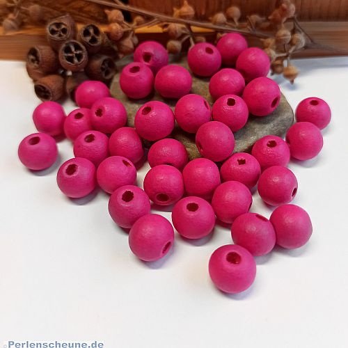 30 Hinoki Holzperlen in pink 10 mm Loch 2 mm