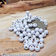 40 Hinoki Holzperlen in weiss 7 mm Loch 2 mm