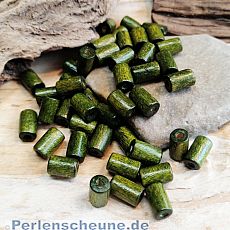 50 Holzperlen Walzen in dunkelgrün 8 mm Loch 1,5 mm