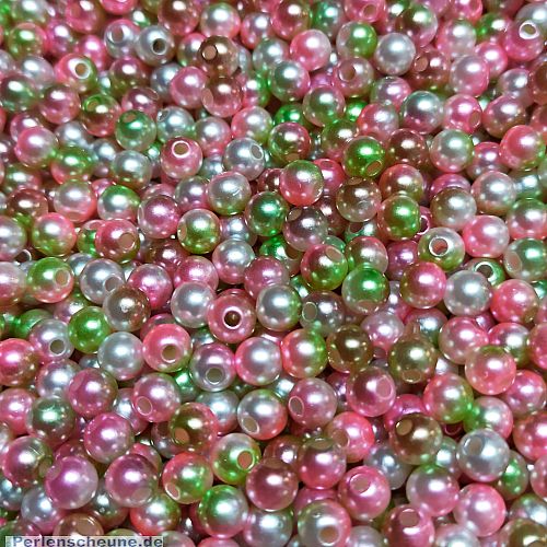 30 Acrylperlen metallig grün rosa besprüht 6 mm Loch 1 mm