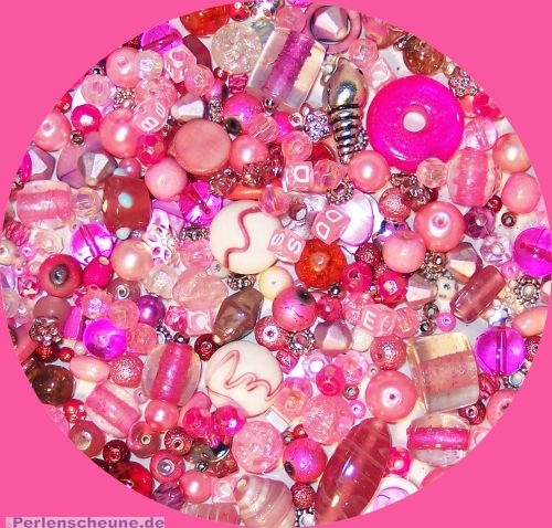 Perlenset rosa pink 80g Materialmix Bastelperlen 6 - 25 mm
