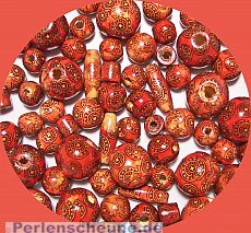 Perlenmix 30 rote Indianerperlen Holzperlen 10 - 22 mm