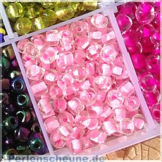 Indianerperlen Glasperlen Rocailles innen rosa 3-4 mm Perlenset mit 20 g