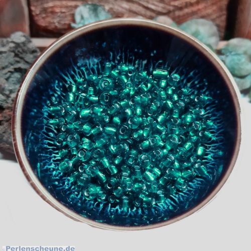 Böhmische Indianerperlen Glasperlen Rocailles smaragdgrün 3-4 mm mit 20 g