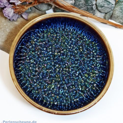 Böhmische Glasperlen Rocailles 2,5 mm dunkelblau lila feuerpoliert irisierende Saatperlen Indianerperlen 20 g