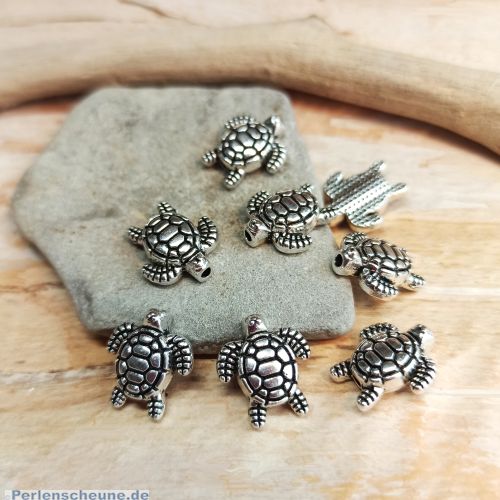10 Metallperlen Spacer Schildkröten silberfarben antik 13 mm