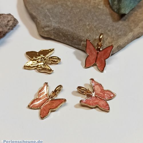 2 Metallanhänger Schmetterling gold rosa 13 mm x 10 mm
