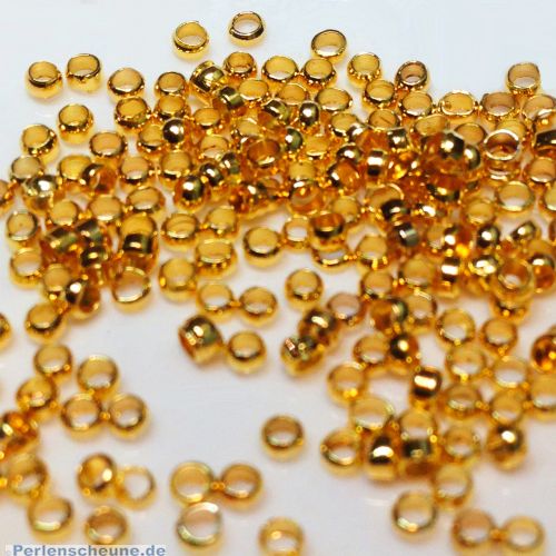 100 Edelstahl Quetschperlen Rondelle goldfarbig 1 mm
