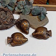 2 Kunststoffperlen Fisch 32 mm bronze antik Seidenglanz Spacerperlen