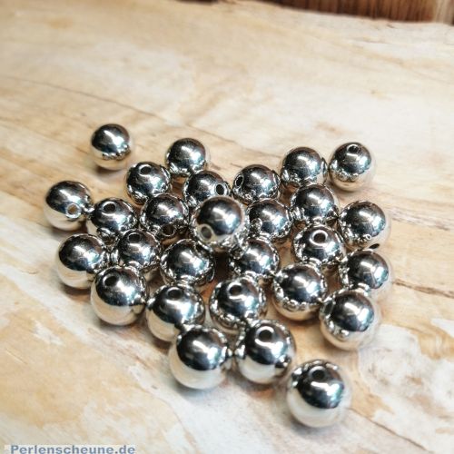 Kugelperlen 30 Spacer Perlen 6 mm Acryl Zwischenperlen silberfarben
