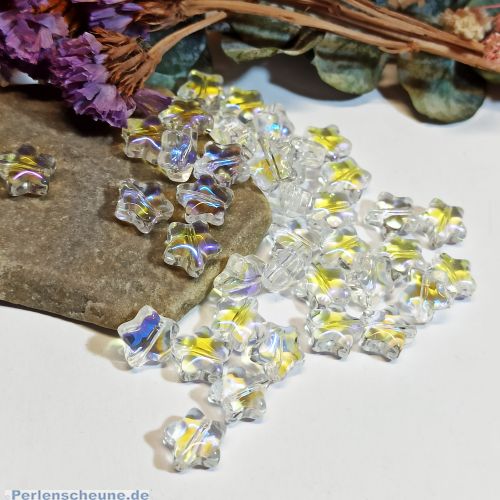 10 Glasperlen Stern 8 mm transparent lila beige irisierend
