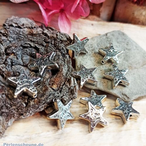 10 Metallperlen Spacer Sterne silber antik 15 mm
