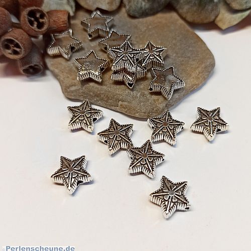 10 Metallperlen Spacer Sterne silberfarben antik 10 mm