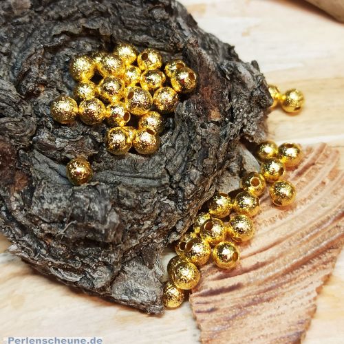 30 Metall Kugelperlen Sternenstaub Spacer Perlen 4 mm goldfarben
