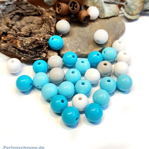 Perlenset 30 pastellige Perlen 10 mm Kunststoff ohne Naht türkis Mix