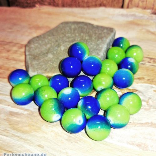 20 Glasperlen opak im Set blau - grün Farbverlauf 10 mm