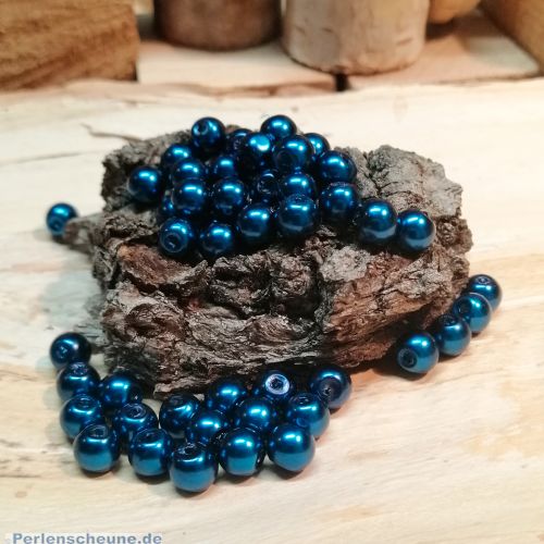 Perlenset 50 Glaswachsperlen dunkelblau 6 mm