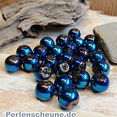 Perlenset 20 Glasperlen feuerpoliert blau 10 mm Kugel