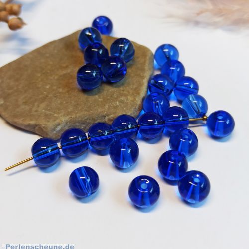 Perlenset 20 Glasperlen blau transparent 10 mm Kugel