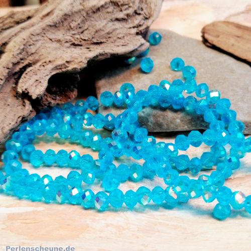 40 geschliffene Glasperlen Rondelle türkisblau 4 mm