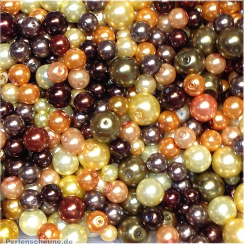 Perlenset 100 Glaswachsperlen Schmuckperlen beige braun 6 - 12 mm