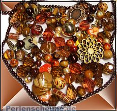 80g Perlenset mit ca. 100 Perlen brauntönig Materialmix 6 -30 mm