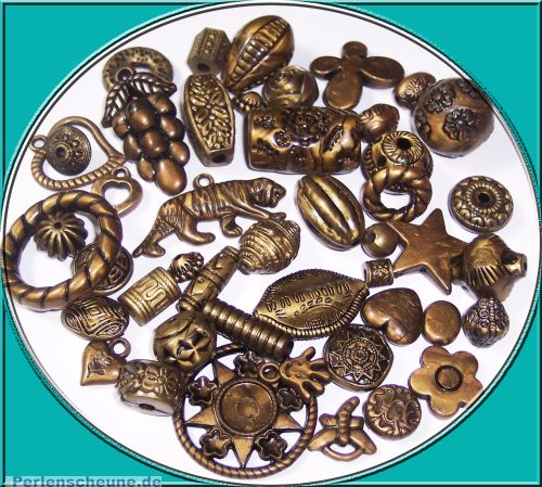 Set mit 10 großen Spacer Perlen 15 - 35 mm antik bronze