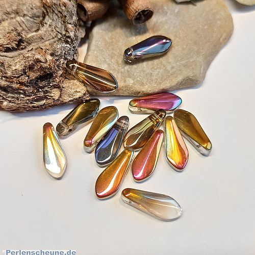 6 böhmische Glasperlen dagger beads in lila goldfarben rainbow 16 mm