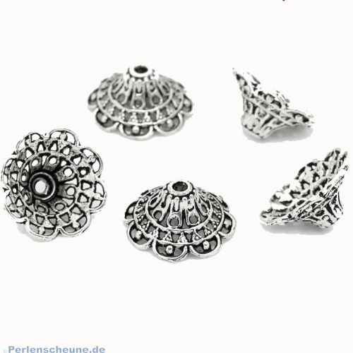 4 XL Metall Perlenkappen 18 x 7 mm für Engelanhänger