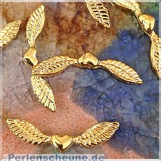 2 Stück Metallperlen Engelflügel goldfarben mit Herz Flügelperlen