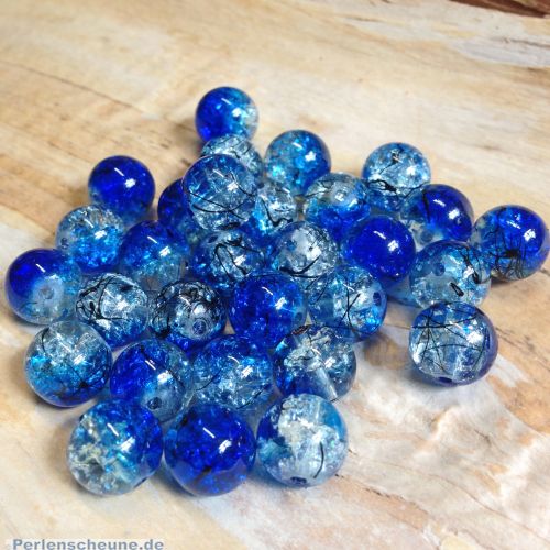 Perlenset 20 Crackleglasperlen blau 10 mm Kugel