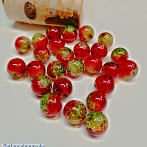Perlenset 20 Crackleglasperlen rot grün 10 mm Kugel