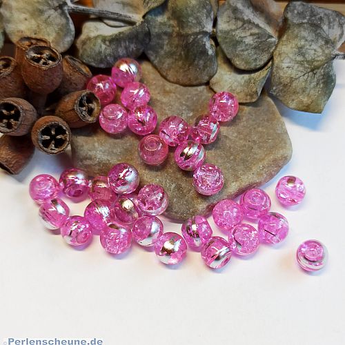 Perlenset 40 Glascrackle Perlen rosa cosmic style 6 mm Kugel