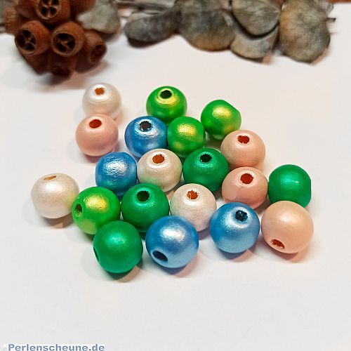 Holzperlen Kugeln Seidenglanz bunt 10 mm 20 Perlen