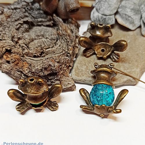 1 Set Metall Perlenkappen im Froschmotiv für Perlen 10 mm bronze