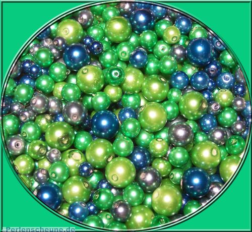 Perlenset 100 Glaswachsperlen blau grün 6 - 10 mm