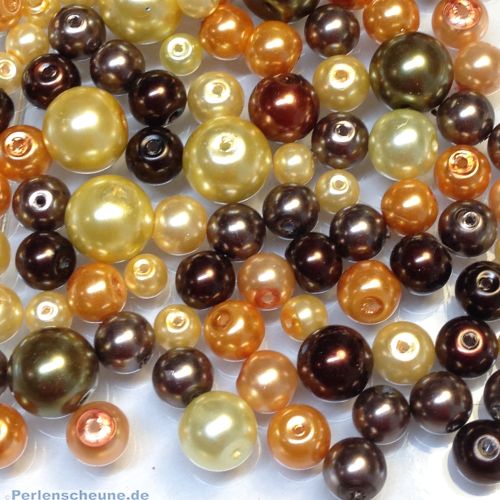 Perlenset 100 Glaswachsperlen Schmuckperlen beige braun 6 - 12 mm