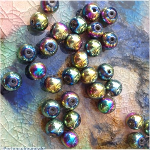 Perlenset 25 Glaswachsperlen irisierend metallisch 10 mm