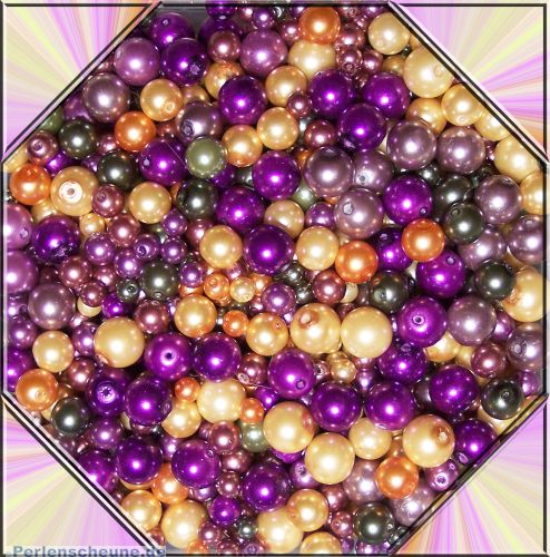 Perlenset 100 Glaswachsperlen Perlen lila orange 6 - 12 mm