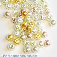 Perlenset 50 Glaswachsperlen Schmuckperlen weiß beige 6 mm