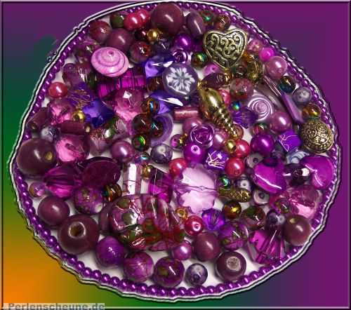 Perlen Set mit 80g Flieder-Lila Perlen Materialmix 6 -30 mm