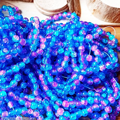 50 Glascrackleperlen 6 mm mit Farbverlauf lila blau