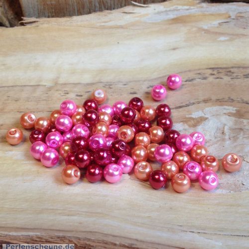 Perlenset 50 Glaswachsperlen Kinderperlen rot rosa orange 6 mm