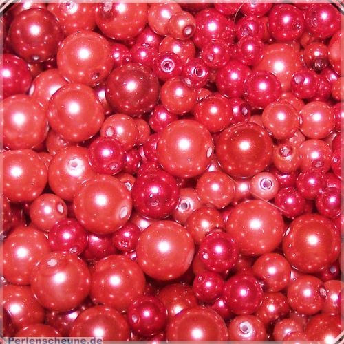 PerlenSet 100 Glaswachsperlen Schmuckperlen rottönig 6 - 10 mm