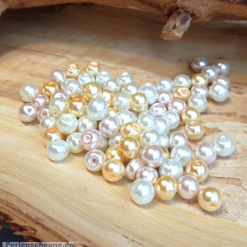 Perlenset 50 Glaswachsperlen Kinderperlen weiß beige 6 mm