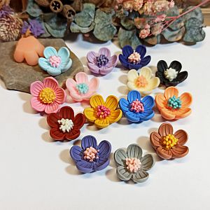 6 große Blumen Carbochons Polymer Clay 21 mm bunter Mix