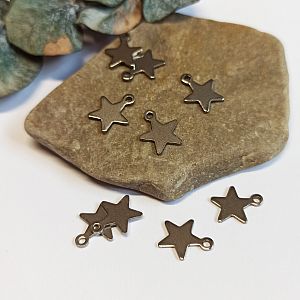 2 Edelstahl Charms Kettenanhänger kleine Sterne silber antik 10 mm