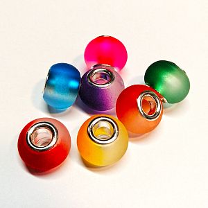 10 Glas Grosslochperlen für Modulketten gefrostet Farbverlauf
