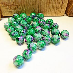 Perlenset 20 Glasperlen grün lila Tinteneffekt 10 mm Kugel